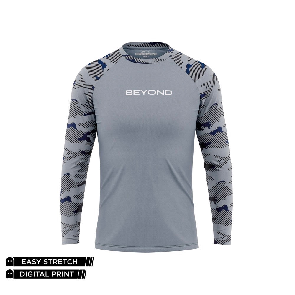 BEYOND - F/S NAVY CAMO STEEL DRY FIT RAGLAN
