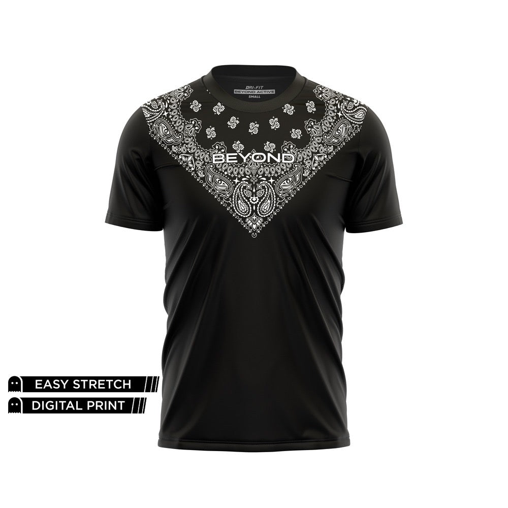BEYOND - BLACK AJRAK DESIGN DRY-FIT TEE