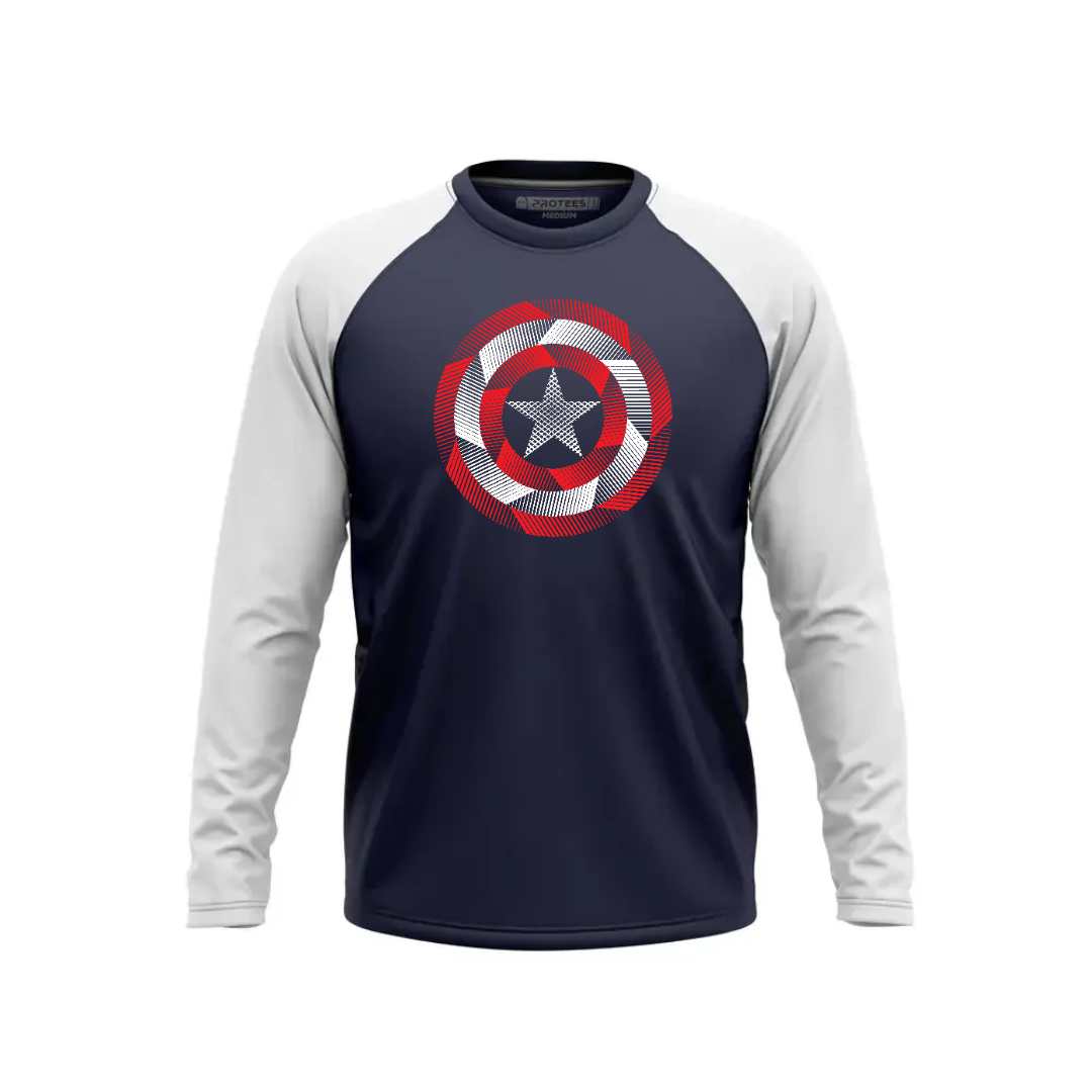 DTF - NAVY WHITE RAGLAN CAPTAIN AMERICA RED & WHITE LINING LOGO F/S