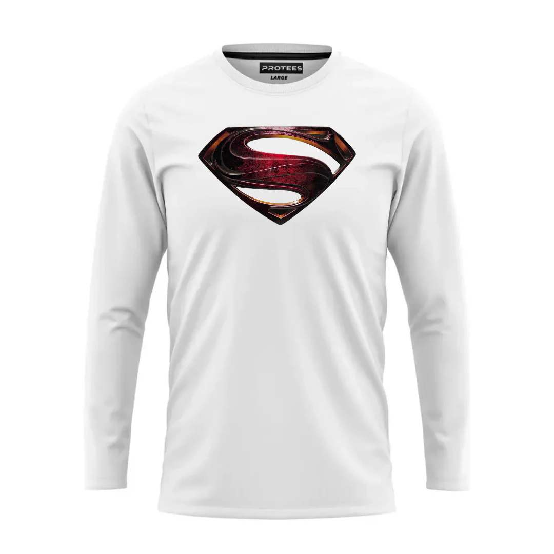 DTF - WHITE METAL LOOK RED SUPERMAN LOGO FULL SLEEVES