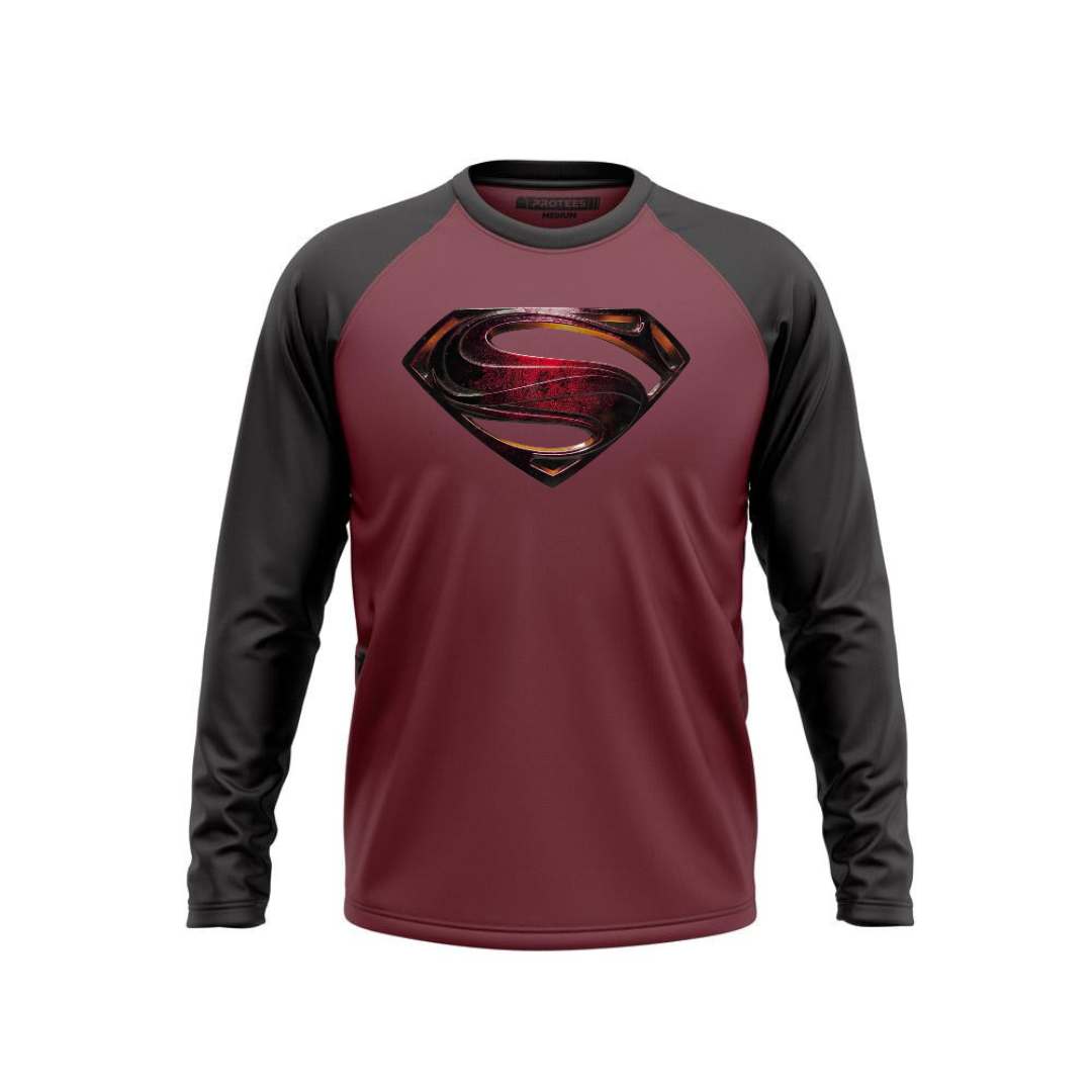 DTF - BLACK MAROON RAGLAN METAL LOOK RED SUPERMAN LOGO F/S