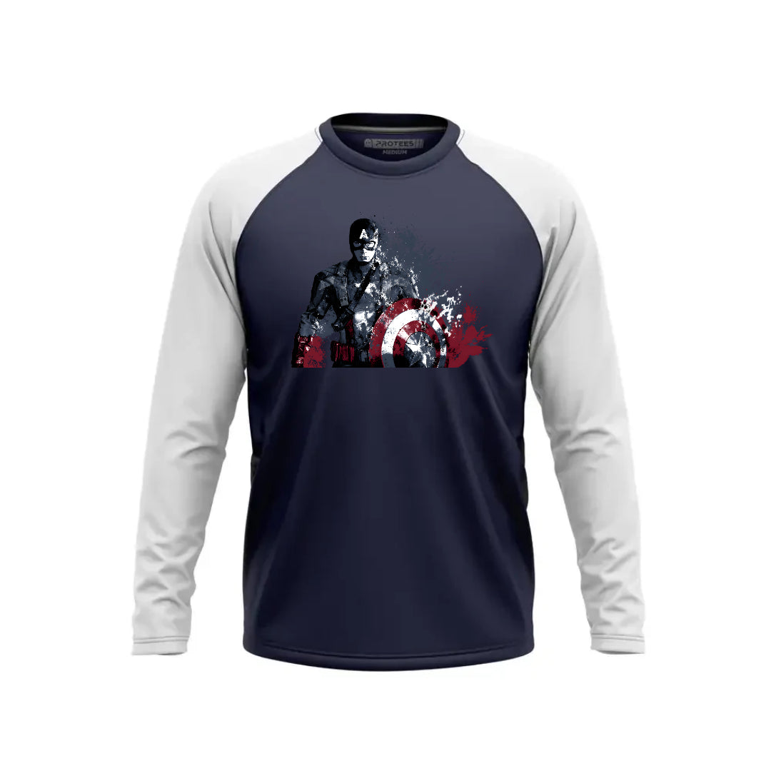 DTF - WHITE NAVY RAGLAN SPLASH PRINT CAPTAIN AMERICA F/S