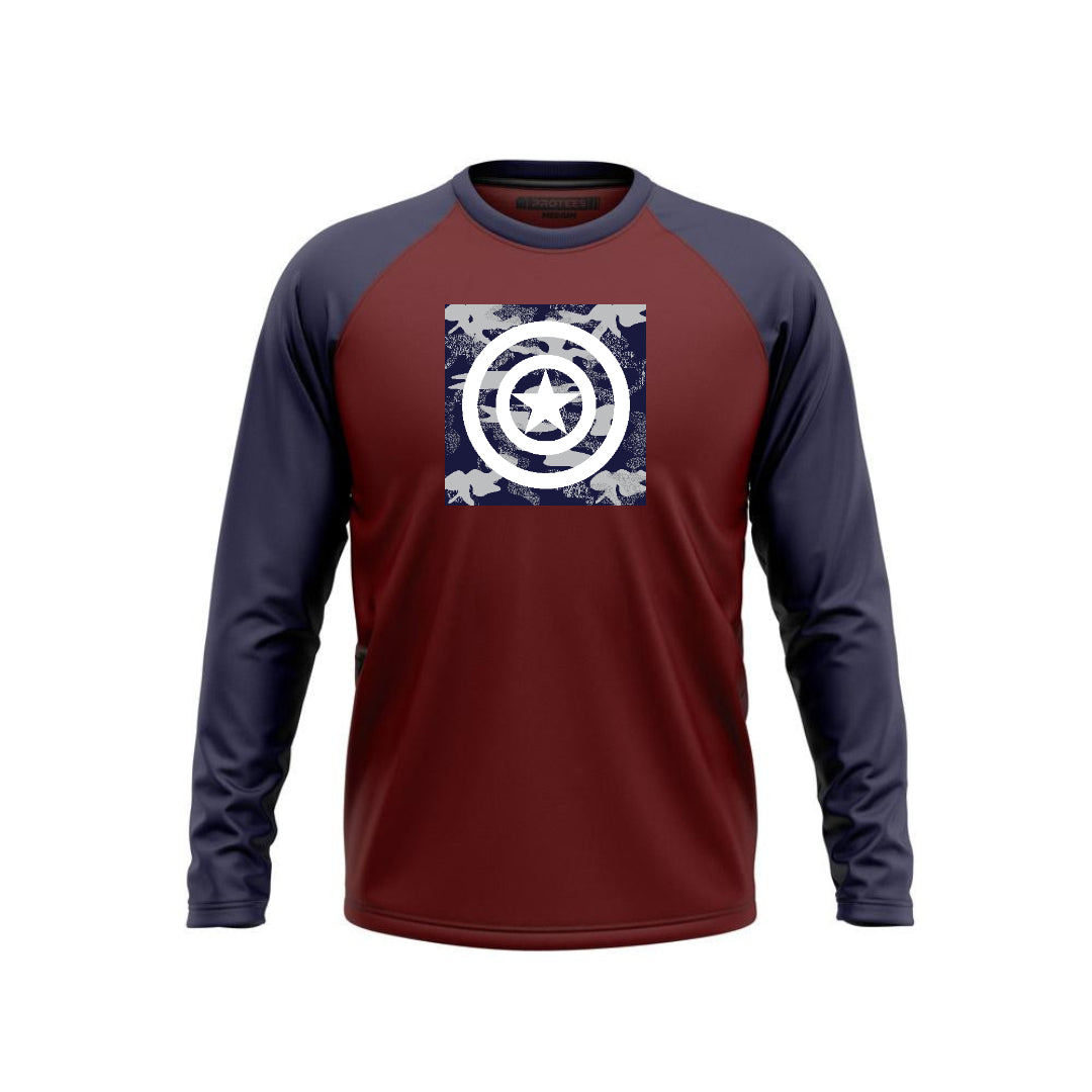 DTF - NAVY MAROON RAGLAN CAMO CAPTAIN AMERICA F/S