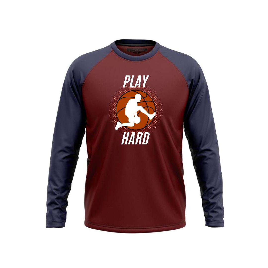 DTF - NAVY MAROON RAGLAN PLAY HARD F/S