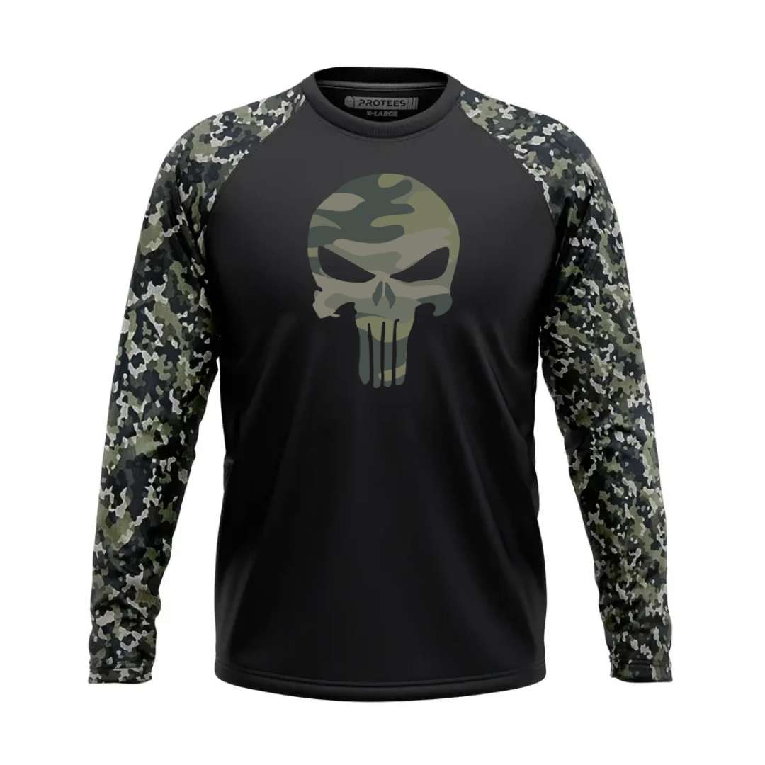 DTF - CAMO BLACK RAGLAN CAMO PUNISHER LOGO F/S