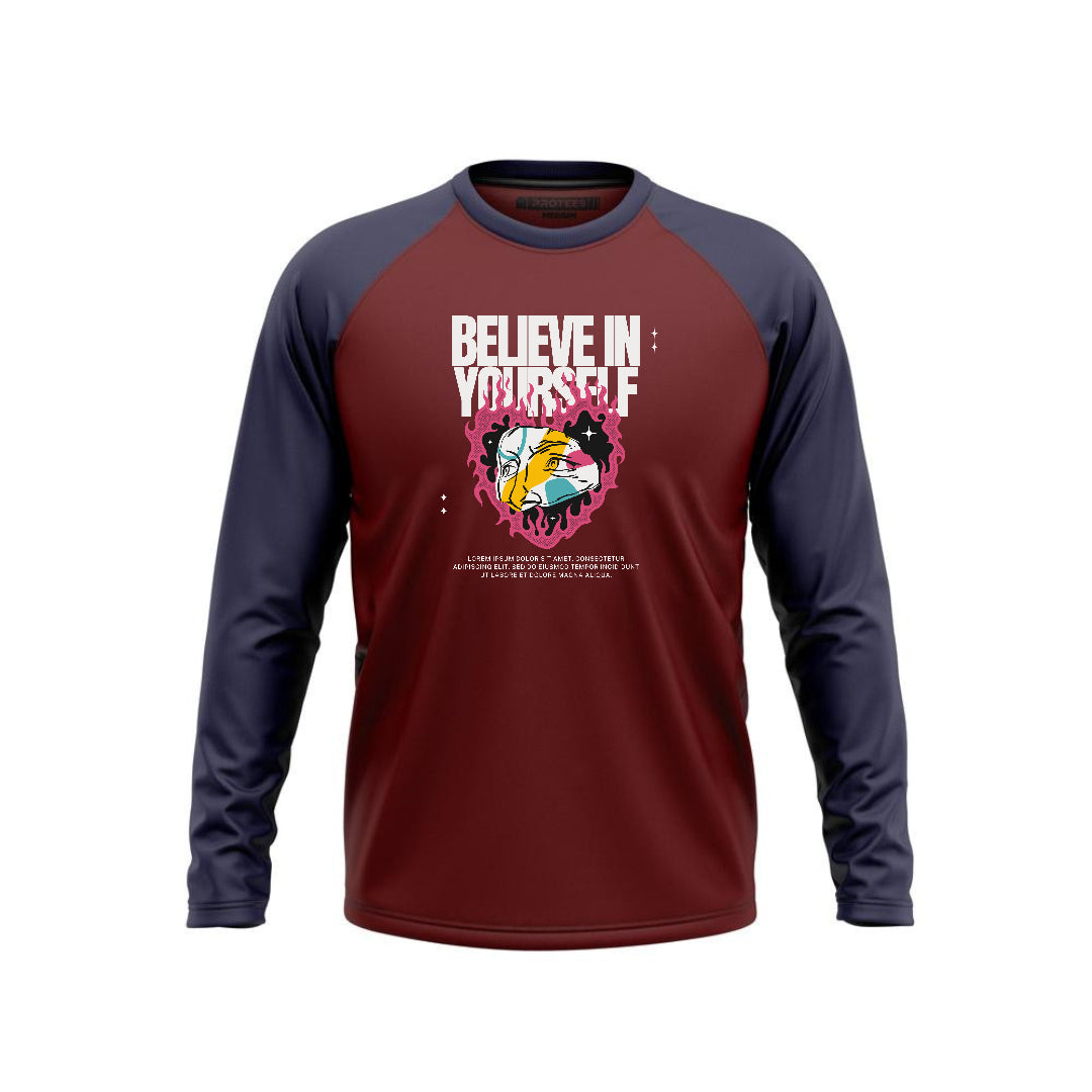 DTF - NAVY MAROON RAGLAN BELIEVE IN YOURSELF F/S
