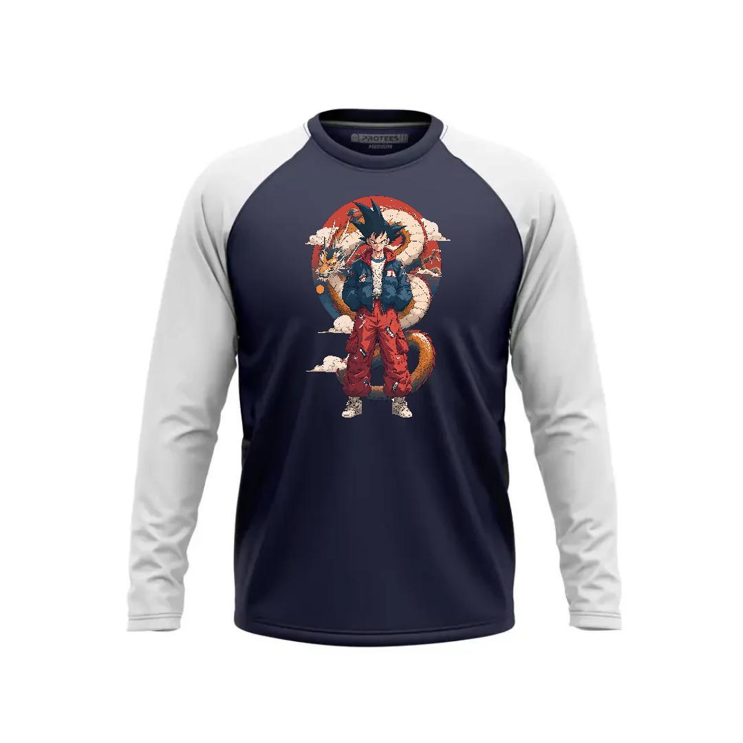 DTF - WHITE NAVY RAGLAN GOKU WITH DRAGON F/S