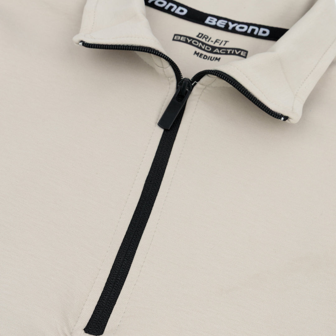 BEIGE MAT HALF ZIPPER MOCK NECK