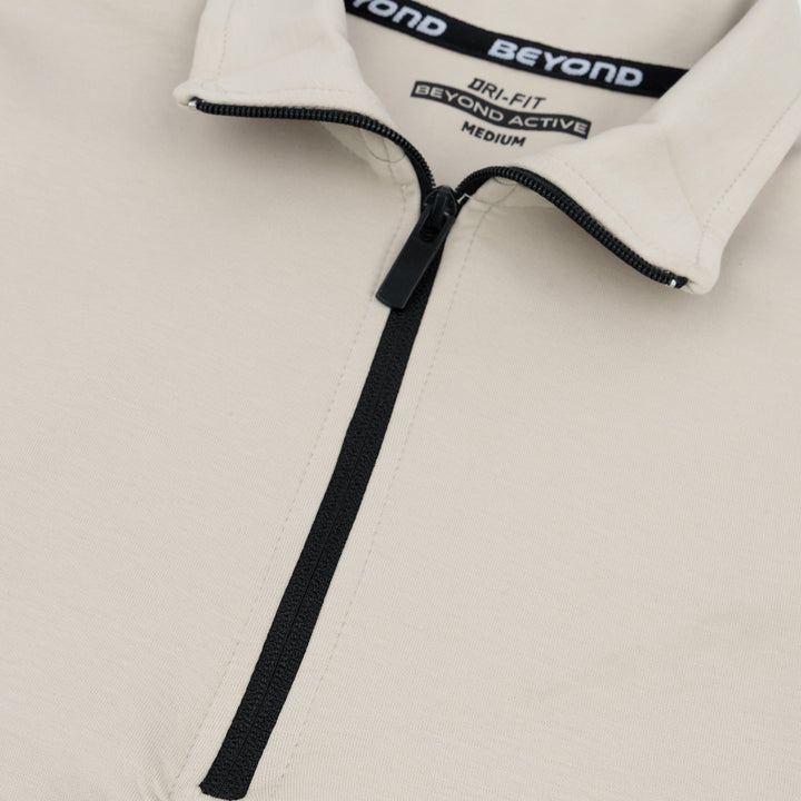 BEIGE MAT HALF ZIPPER MOCK NECK