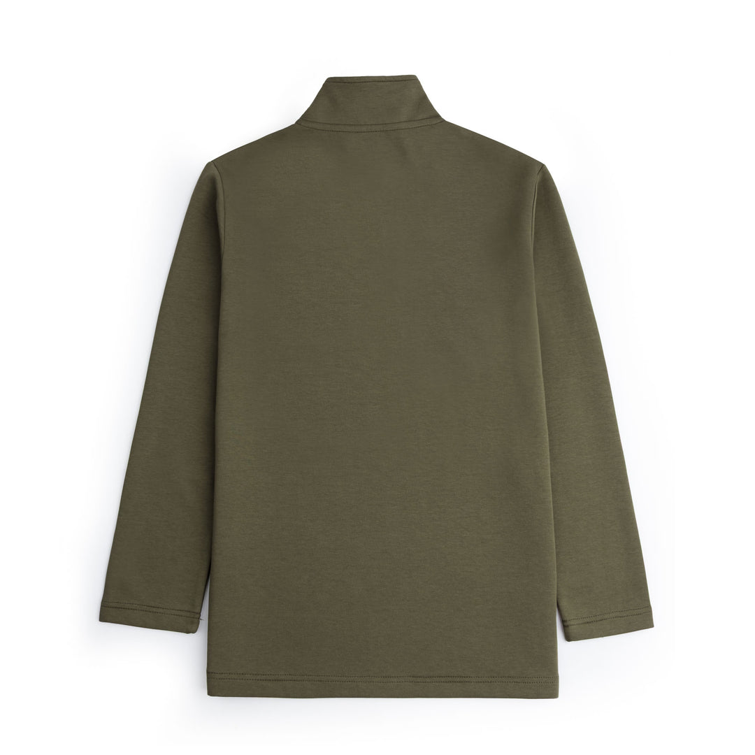 OLIVE GREEN HALF ZIPPER MOCK NECK