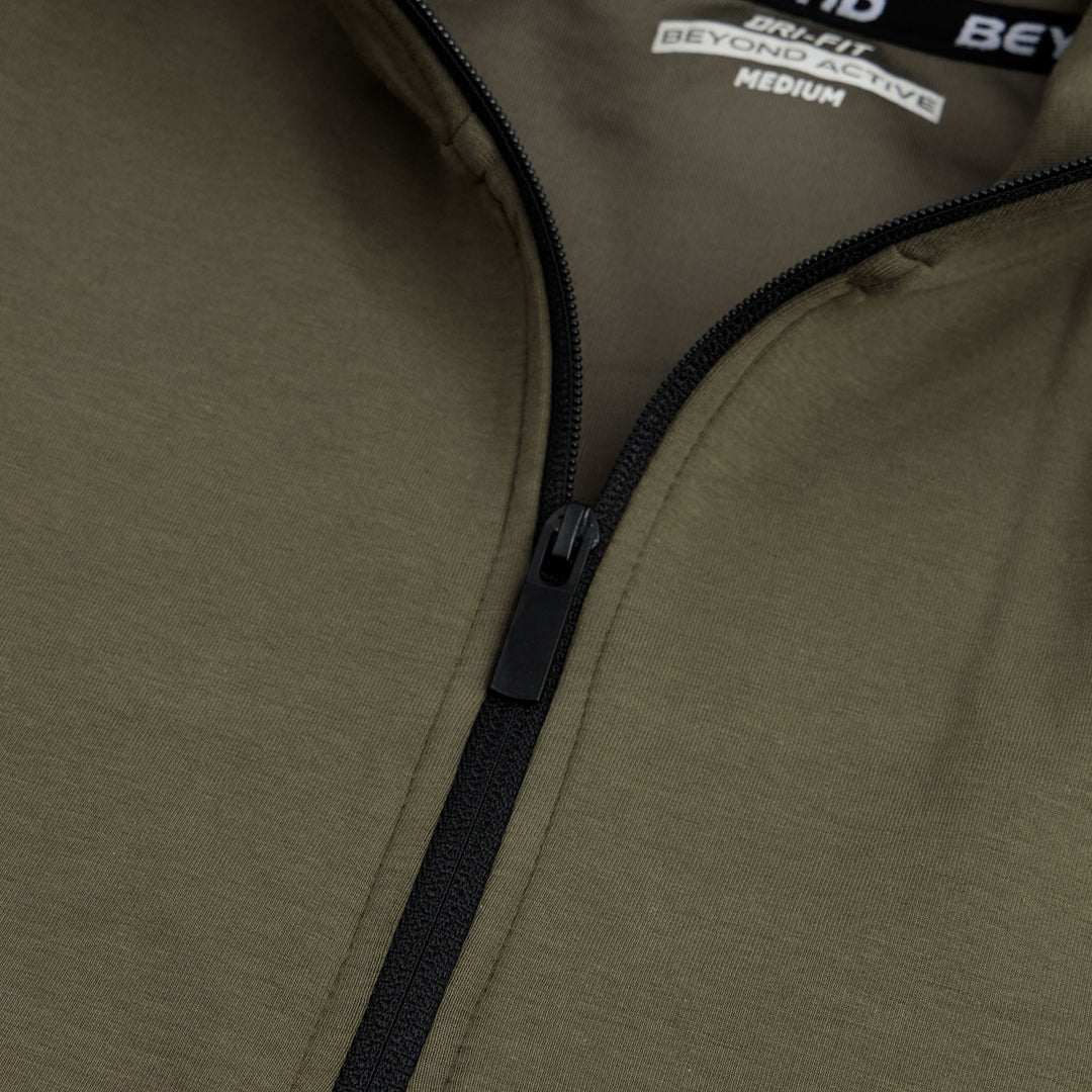 OLIVE GREEN HALF ZIPPER MOCK NECK