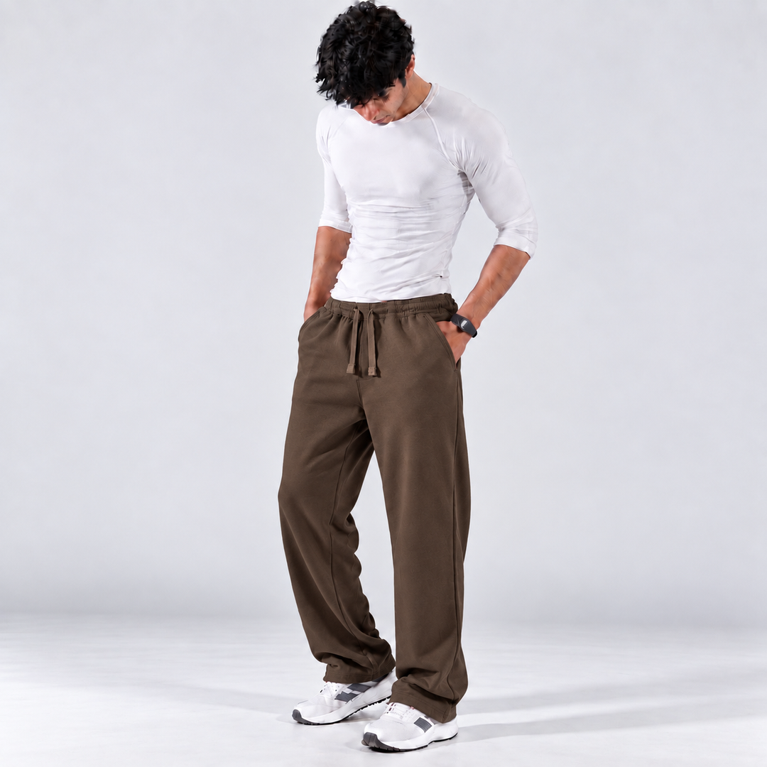 STONE BROWN RELAXED FIT TERRY BOTTOM