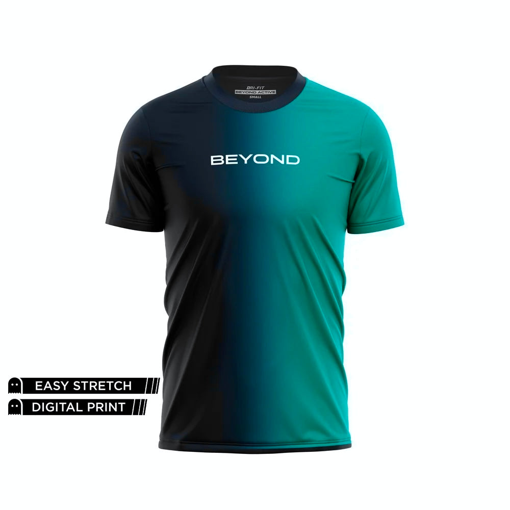 BEYOND SPLIT BLACK GREEN GRADIENT DRY-FIT TEE