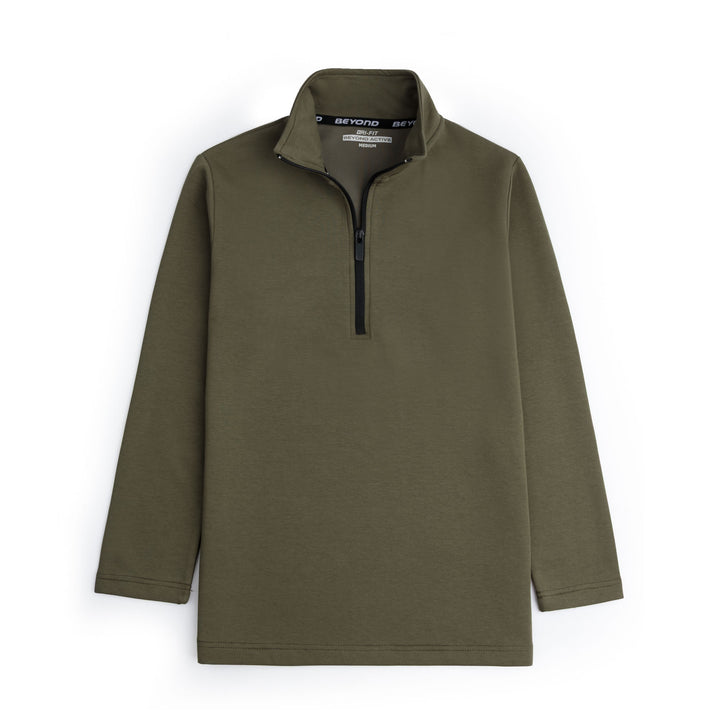 OLIVE GREEN HALF ZIPPER MOCK NECK