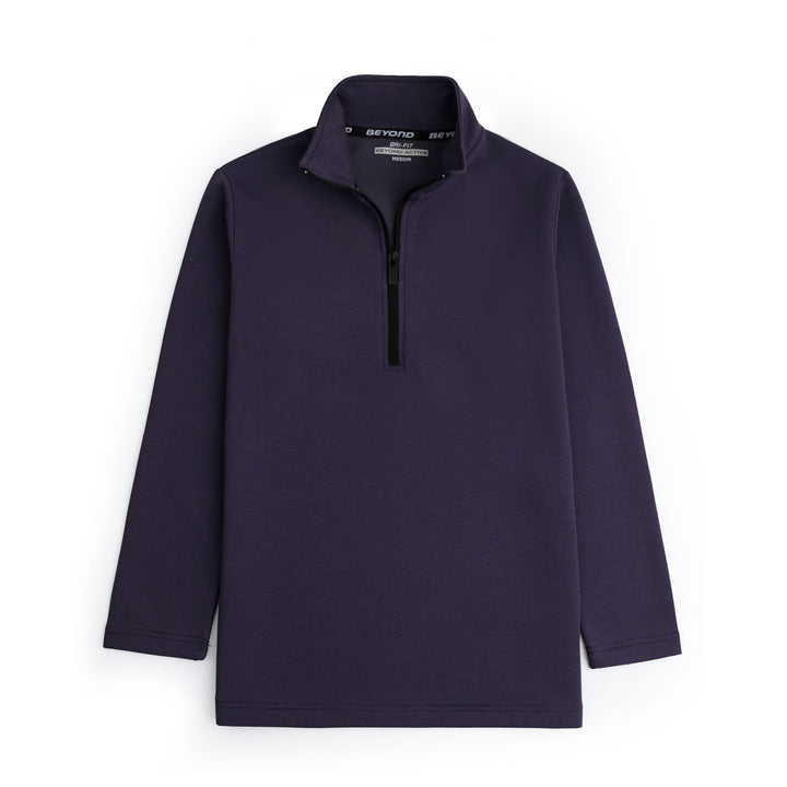 DEEP PURPLE HALF ZIPPER MOCK NECK
