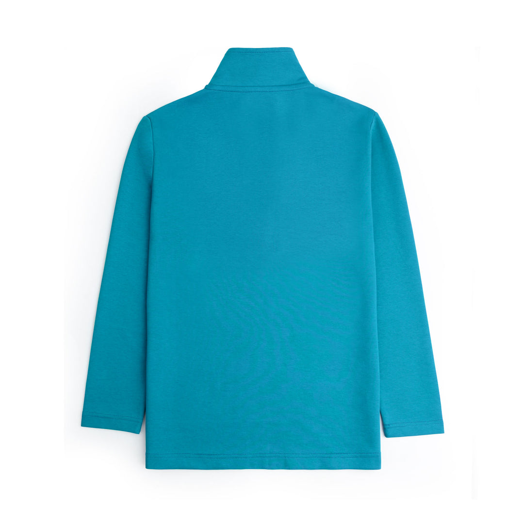 BRIGHT TEAL HALF ZIPPER MOCK NECK