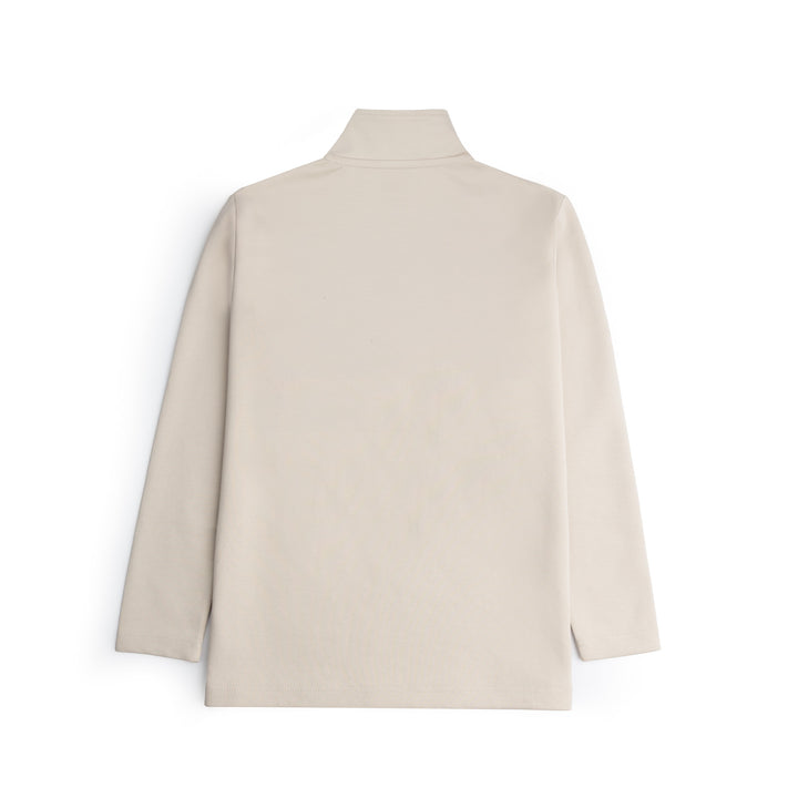 BEIGE MAT HALF ZIPPER MOCK NECK