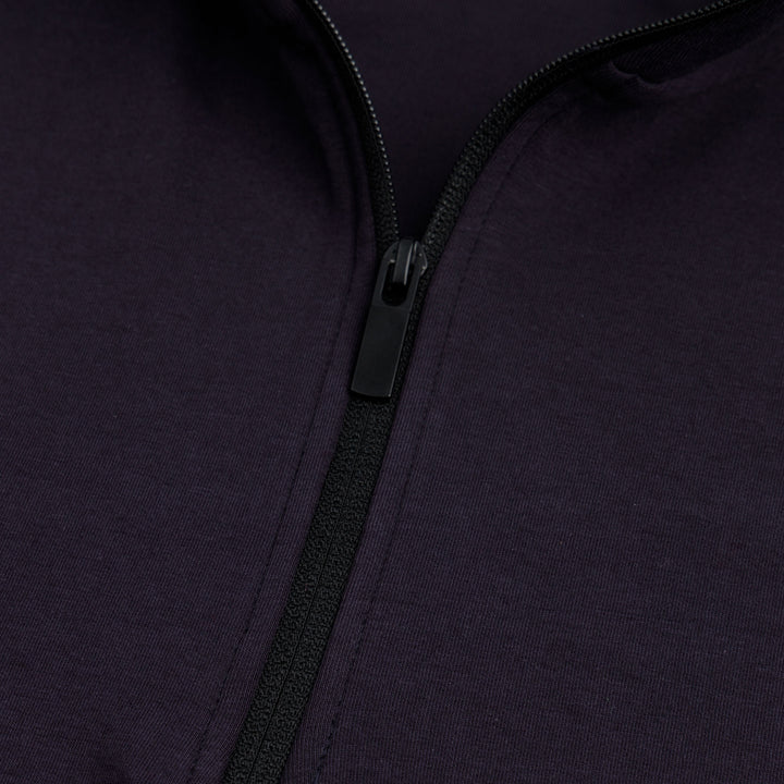 DEEP PURPLE HALF ZIPPER MOCK NECK