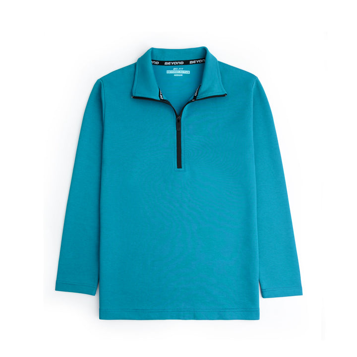 BRIGHT TEAL HALF ZIPPER MOCK NECK