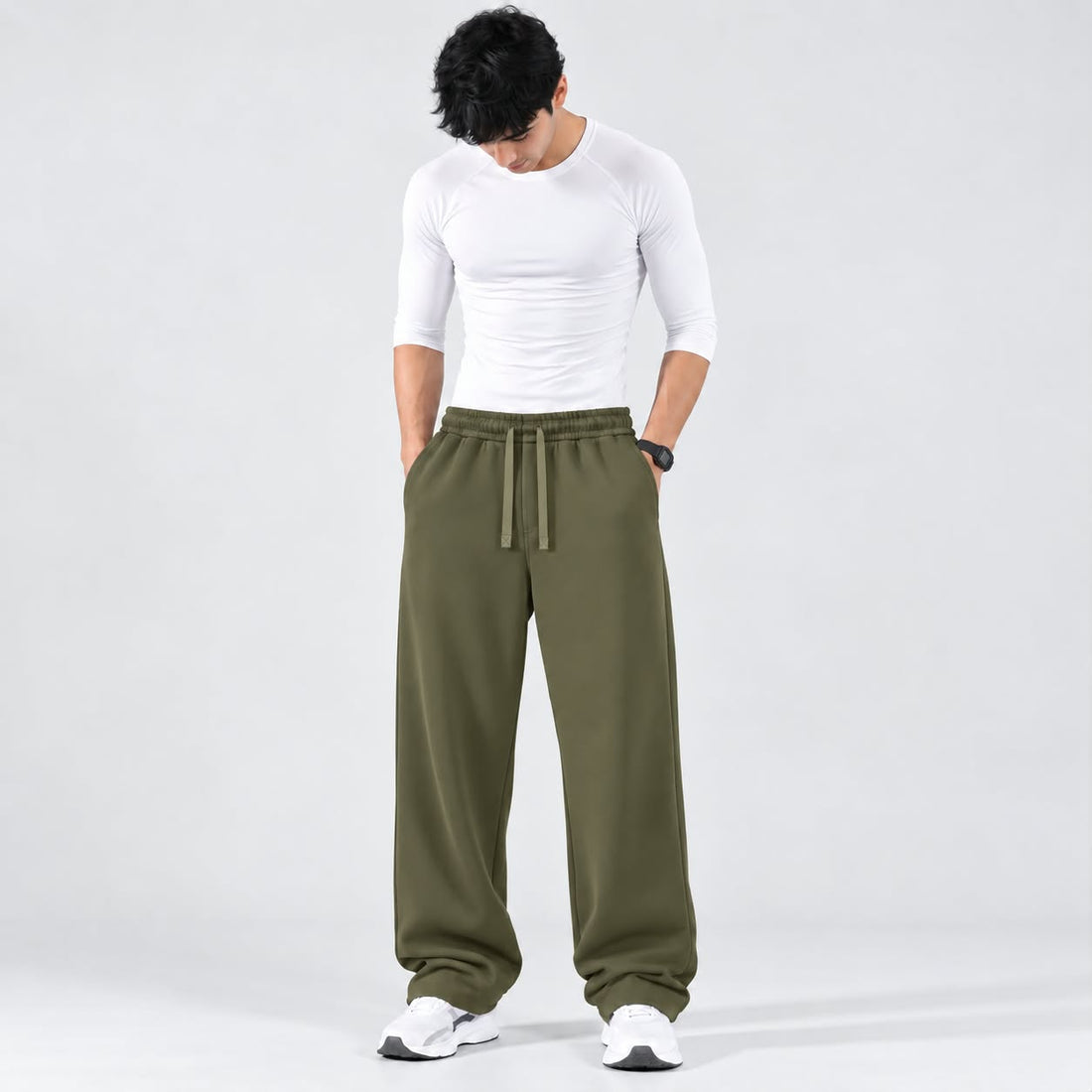 OLIVE RELAXED FIT TERRY BOTTOM
