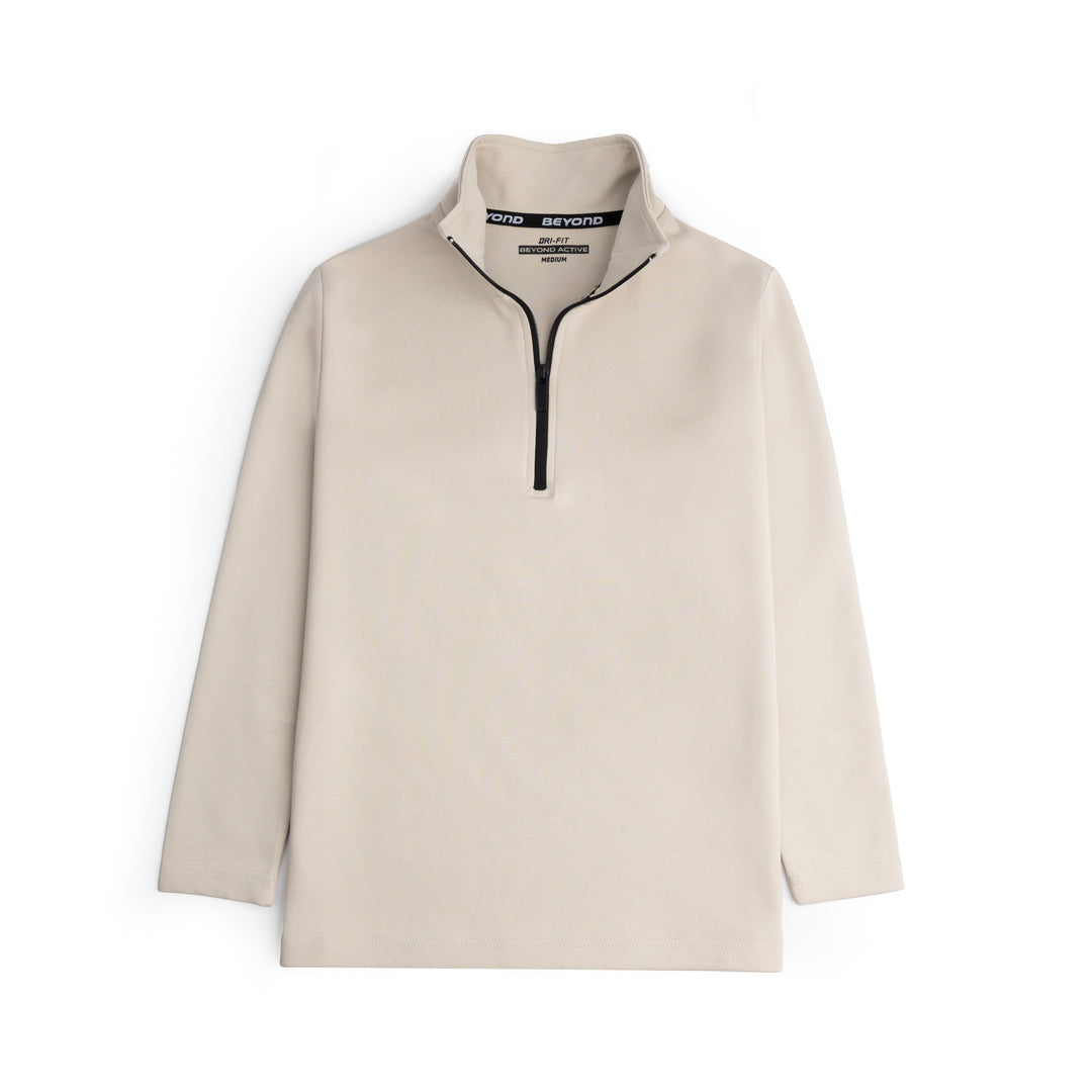 BEIGE MAT HALF ZIPPER MOCK NECK