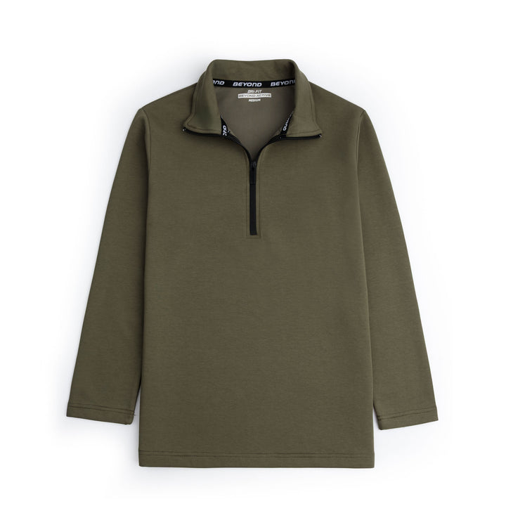 OLIVE GREEN HALF ZIPPER MOCK NECK