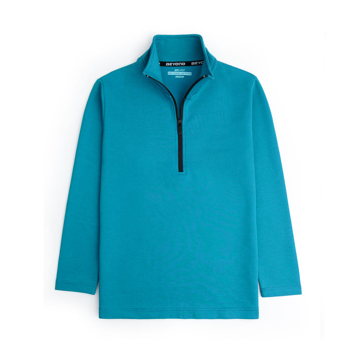 BRIGHT TEAL HALF ZIPPER MOCK NECK