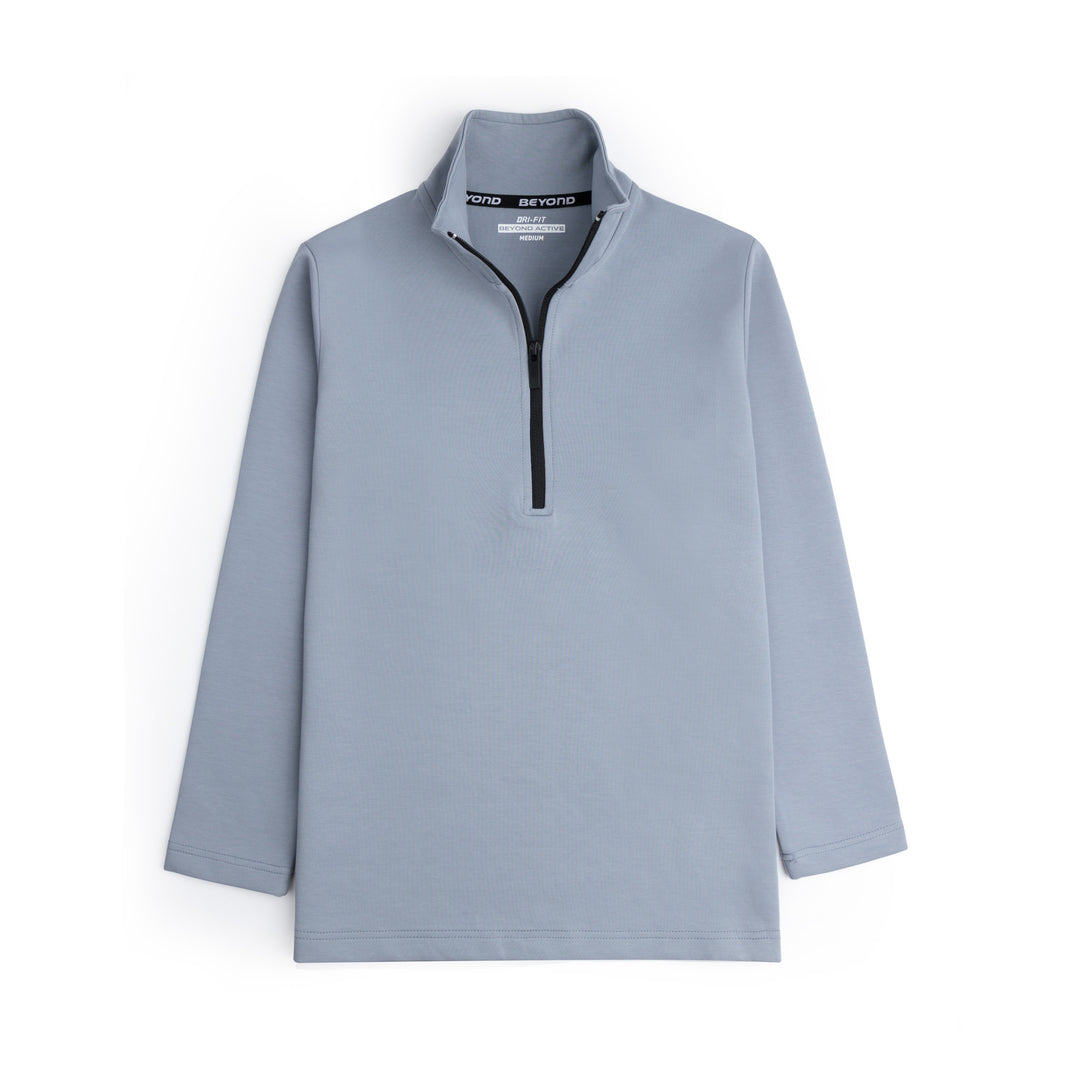 STEEL GREY HALF ZIPPER MOCK NECK