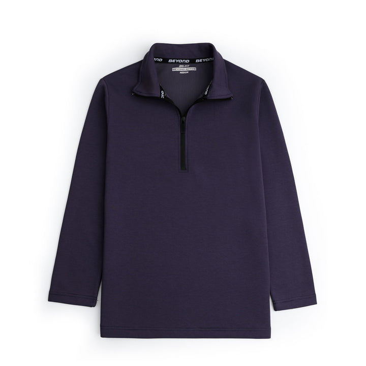 DEEP PURPLE HALF ZIPPER MOCK NECK