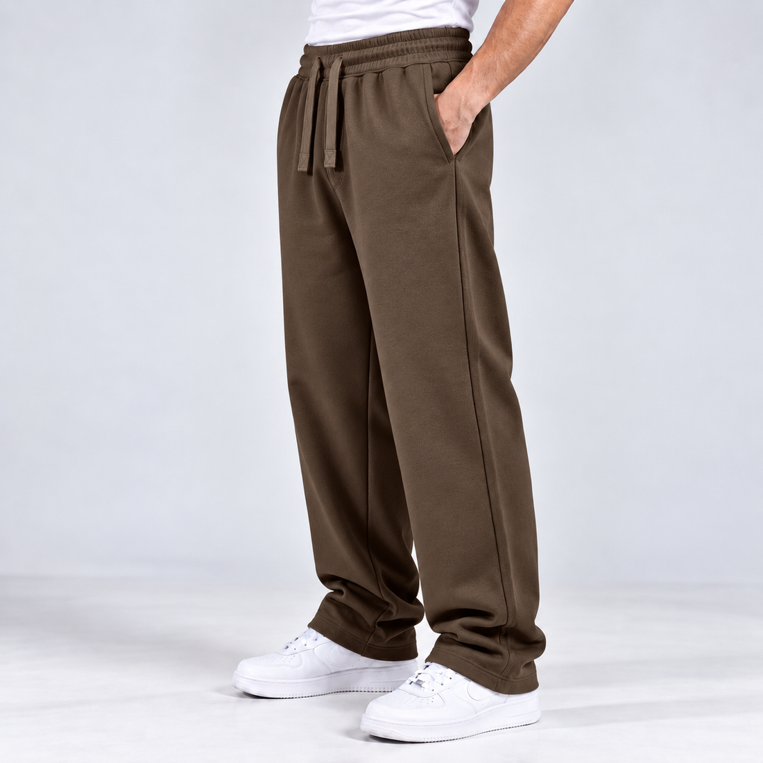 STONE BROWN RELAXED FIT TERRY BOTTOM
