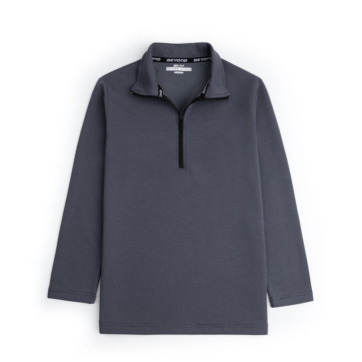 SMOKE GREY HALF ZIPPER MOCK NECK