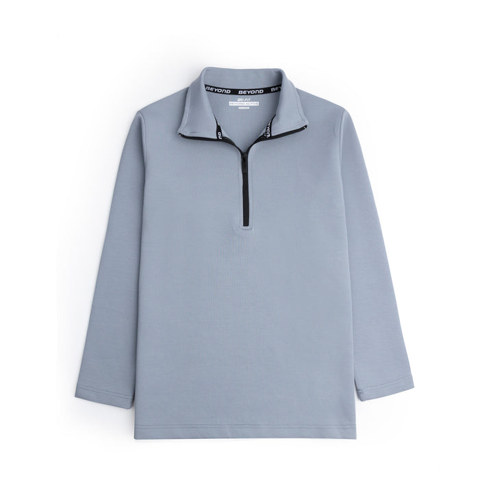 STEEL GREY HALF ZIPPER MOCK NECK