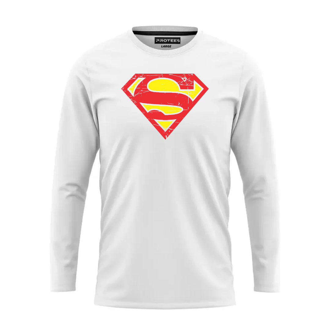 DTF -  WHITE CLASSIC SUPERMAN LOGO FULL SLEEVES