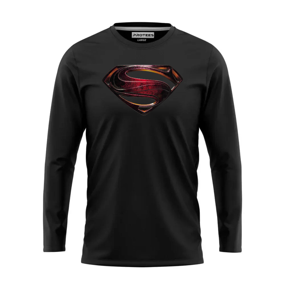 DTF -  BLACK METAL LOOK RED SUPERMAN LOGO FULL SLEEVES