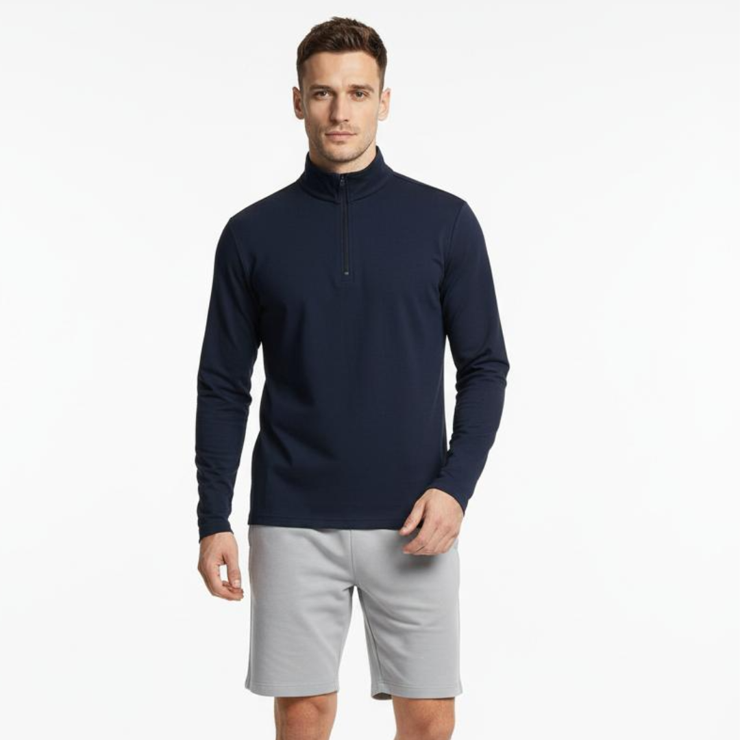 DARK NAVY HALF ZIPPER MOCK NECK