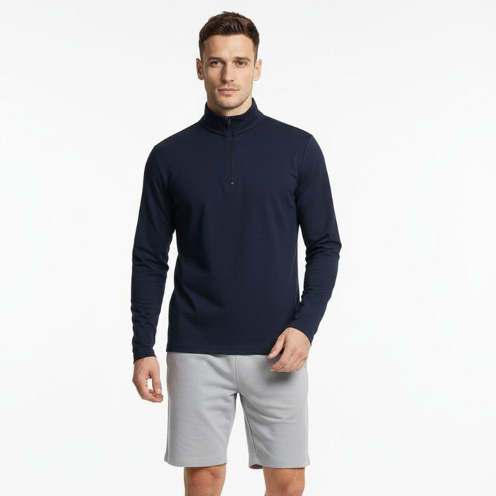 DARK NAVY HALF ZIPPER MOCK NECK