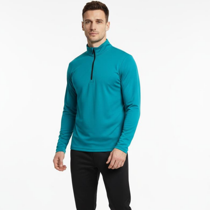 BRIGHT TEAL HALF ZIPPER MOCK NECK
