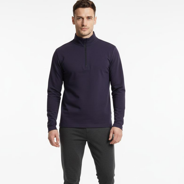 DEEP PURPLE HALF ZIPPER MOCK NECK