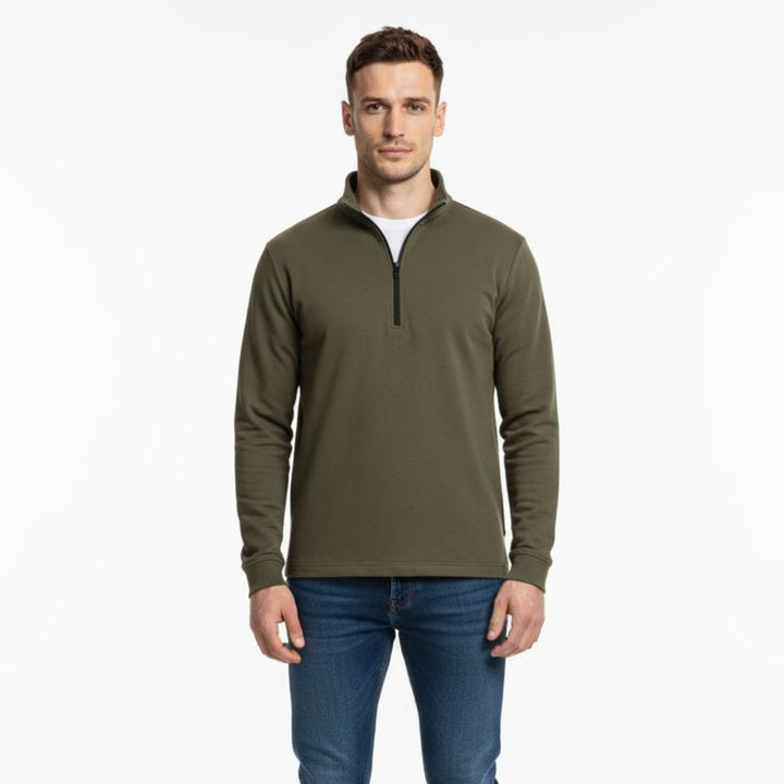 OLIVE GREEN HALF ZIPPER MOCK NECK