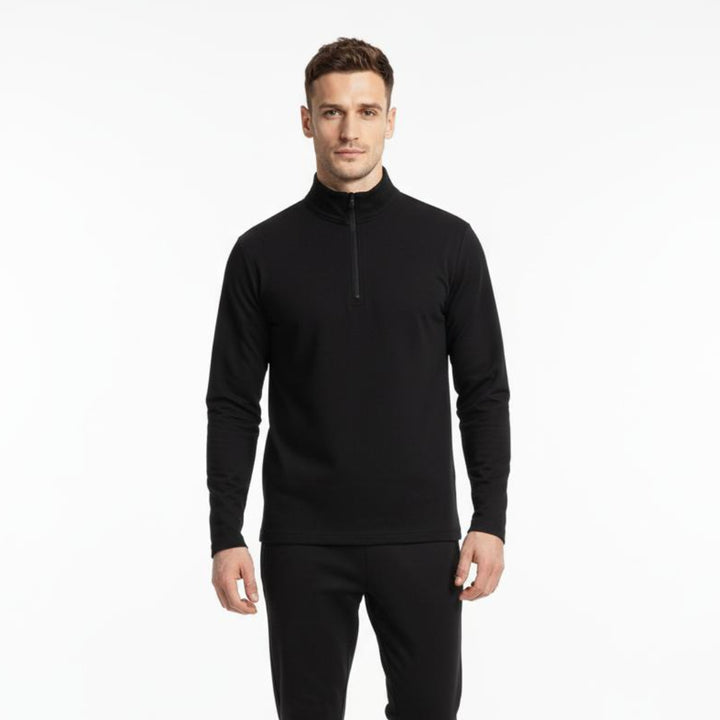 BLACK HALF ZIPPER MOCK NECK