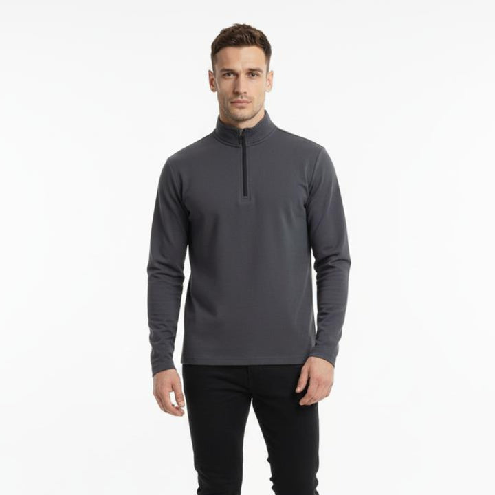 SMOKE GREY HALF ZIPPER MOCK NECK
