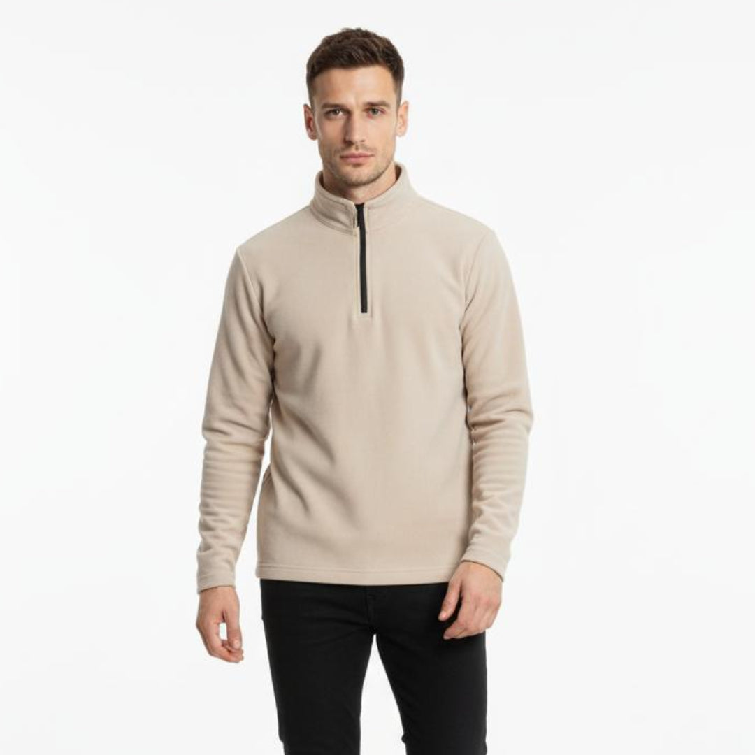 BEIGE MAT HALF ZIPPER MOCK NECK