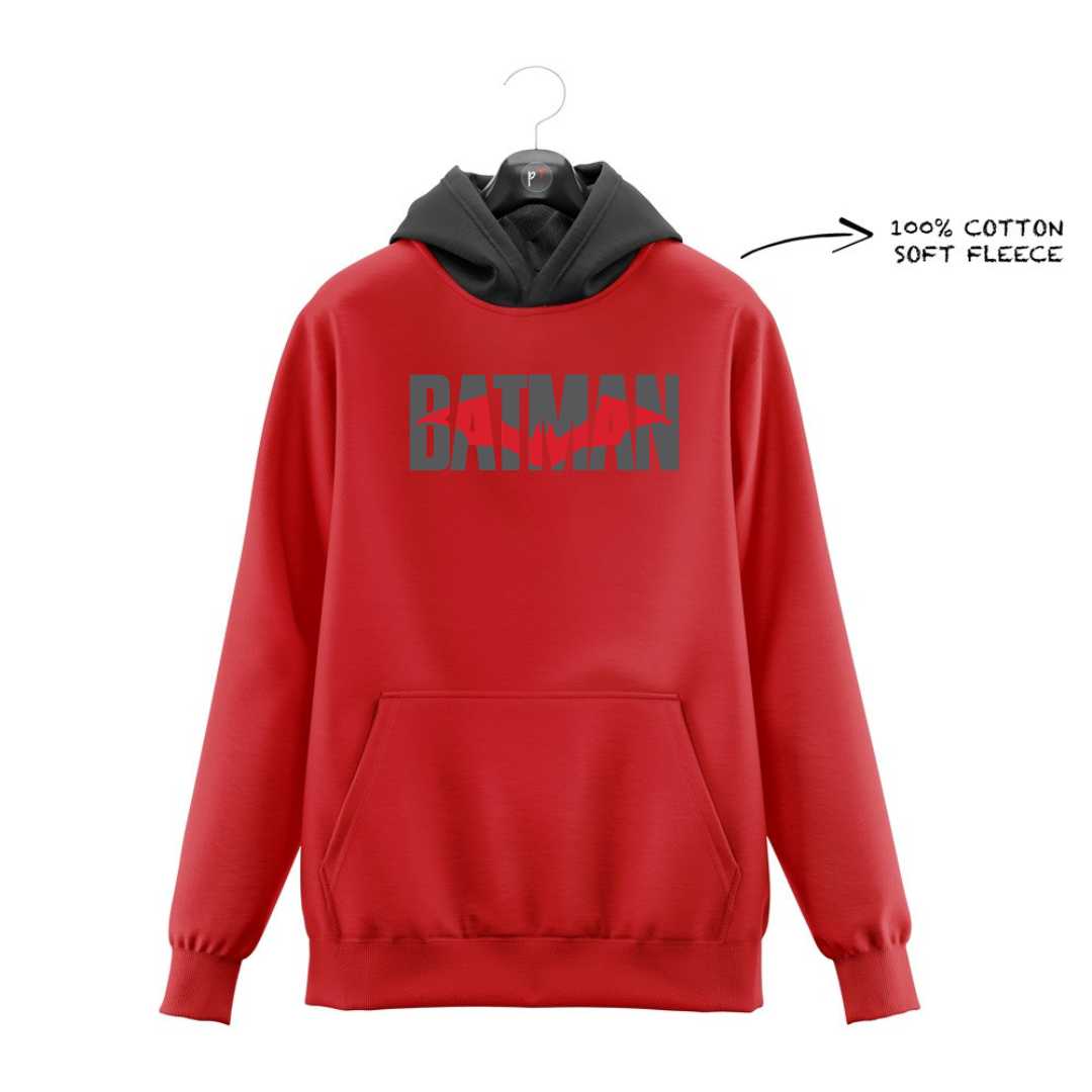 DTF - TWO TONE RED & GREY BATMAN LOGO HOODIE DTF022