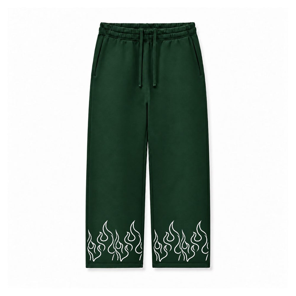 WHITE FLAME OUTLINE - DARK GREEN