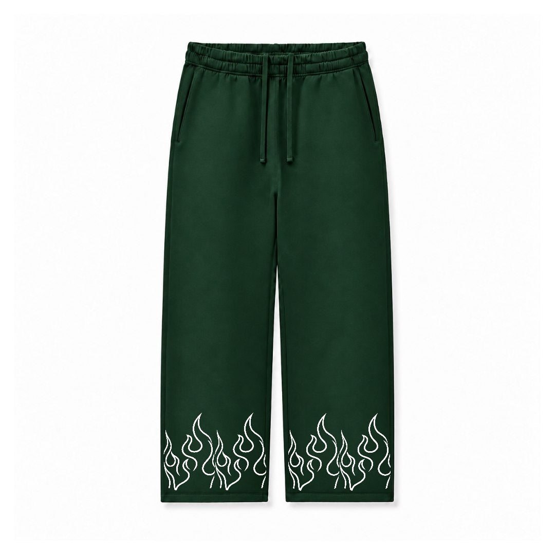 WHITE FLAME OUTLINE - DARK GREEN