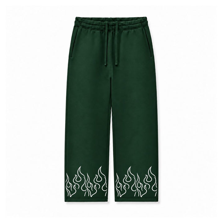 WHITE FLAME OUTLINE - DARK GREEN