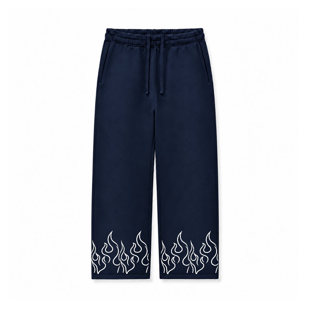 WHITE FLAME OUTLINE - RELAXED FIT TERRY BOTTOM DTF003