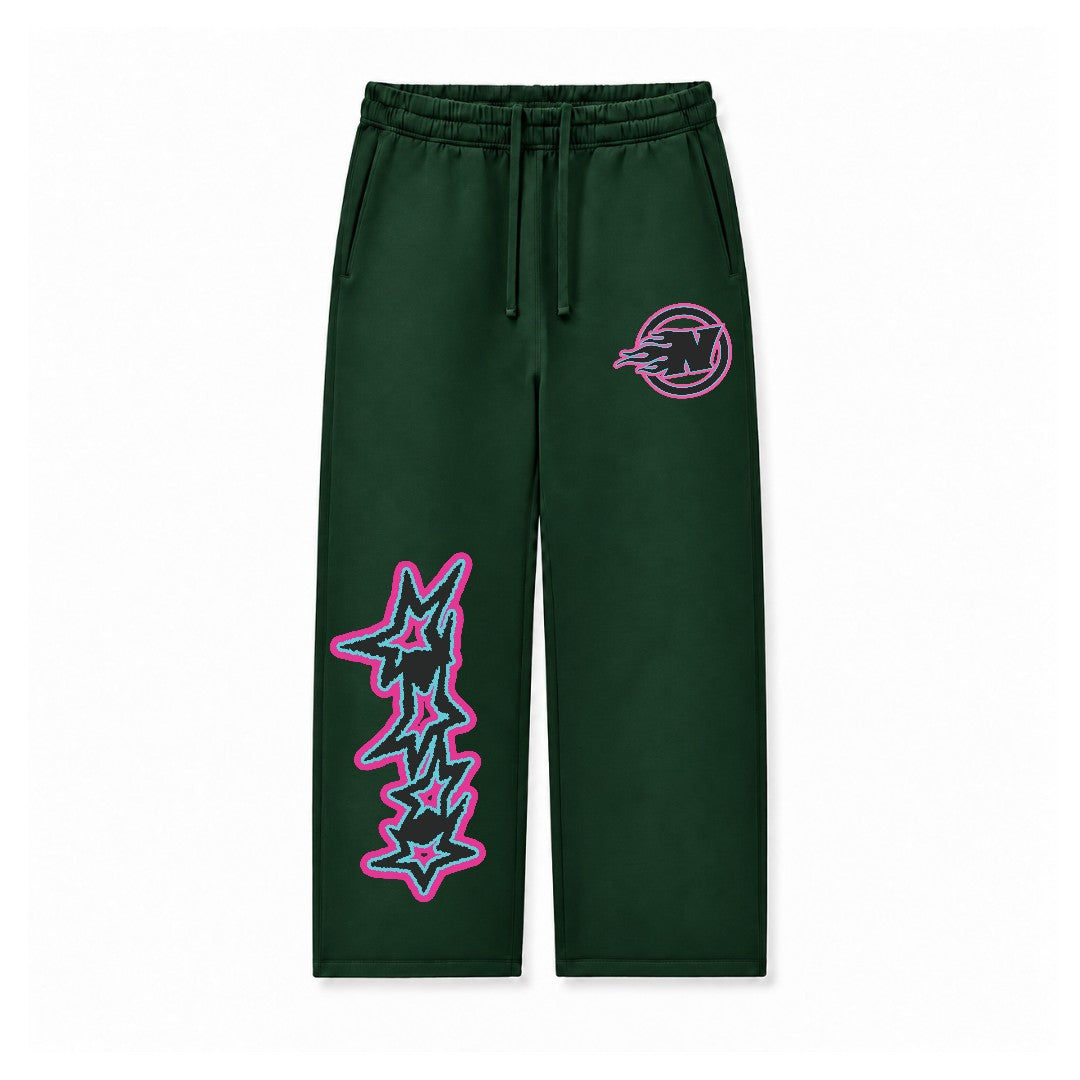 N FLAME PINK STARS - DARK GREEN